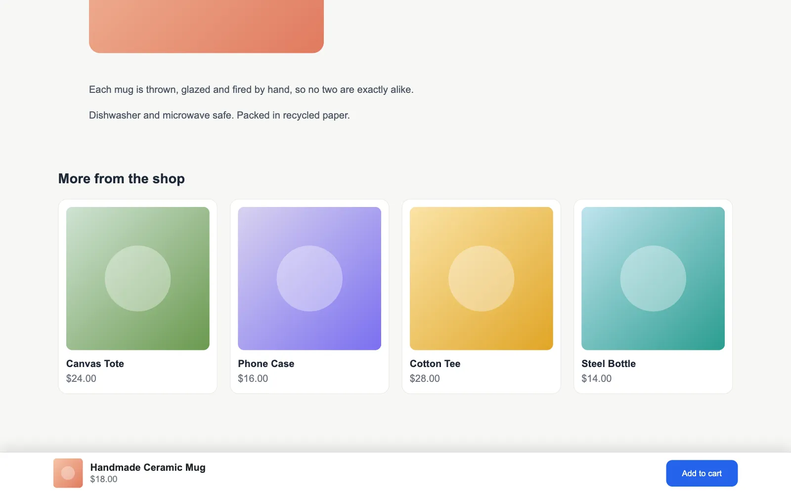 The sticky add-to-cart bar at the bottom of a product page